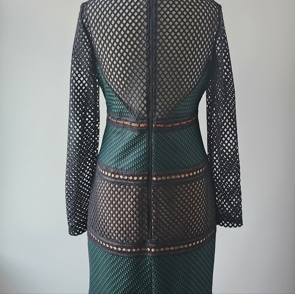 Self-Portrait Green Mesh Midi Length Dress SZ 12UK - Picture 5 of 6